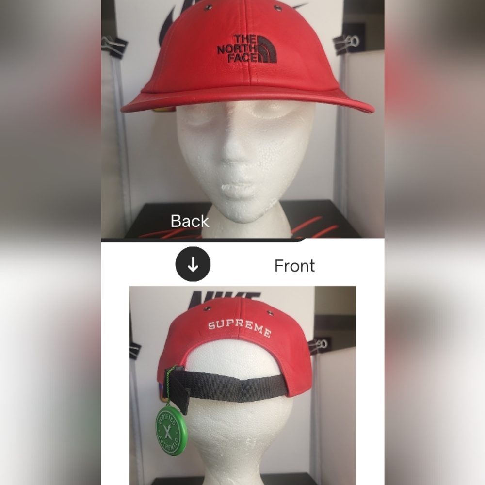 Supreme X The North Face Red Leather 6 Panel Strap Back Hat FW18 NEW
